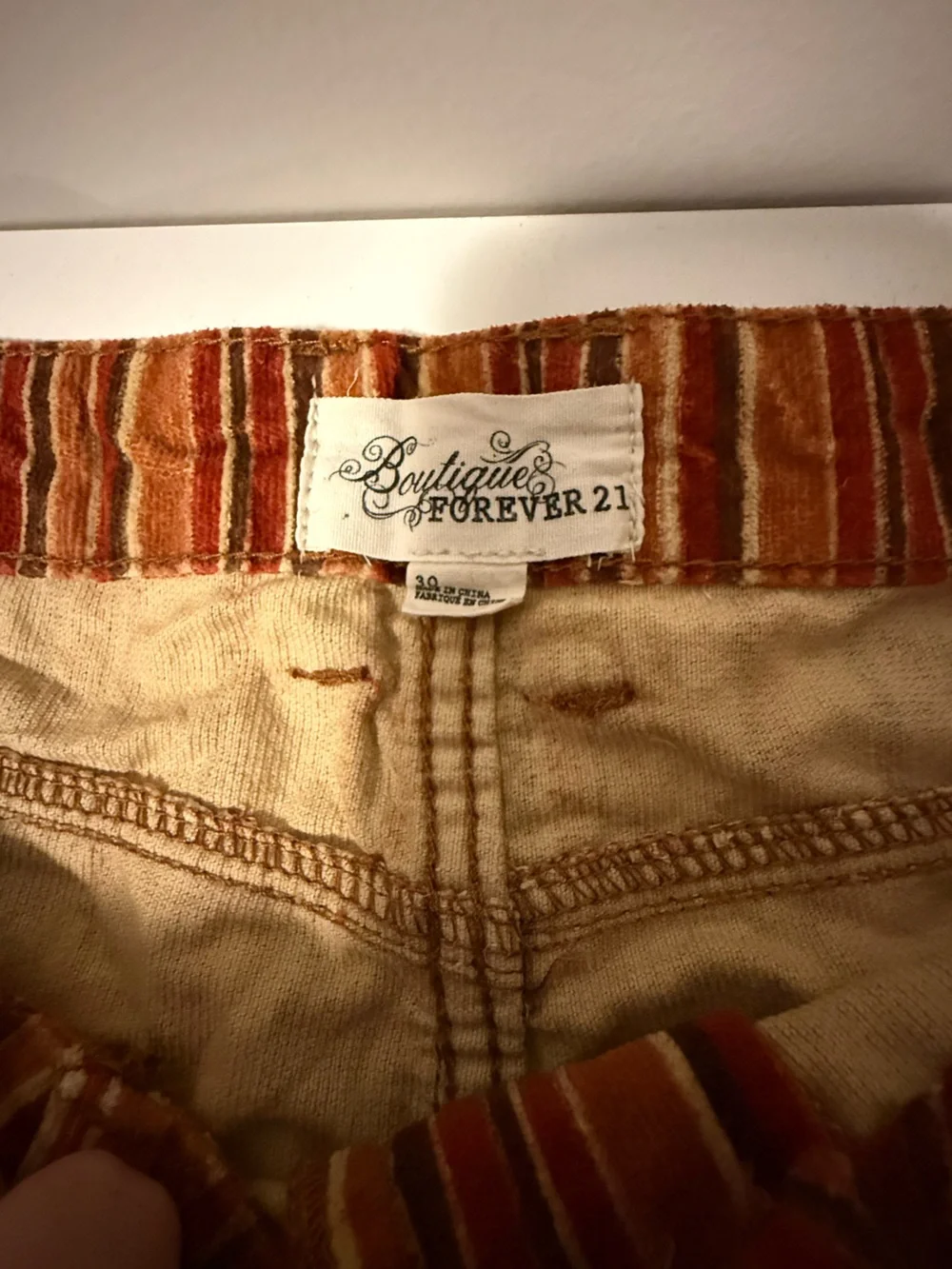 Forever 21 Rust & Cream Striped Frayed-Hem Jean Shorts